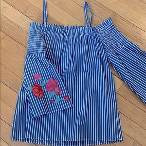 Striped cold shoulder top